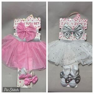 (2) Zak & Zoey 3-Piece Tutu Sets Pink Silver 6-9 Months